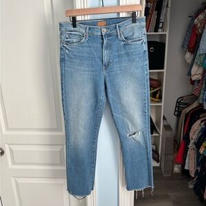 Mother High Waisted Rascal Ankle Denim Jeans in Love Gun Wash 32
